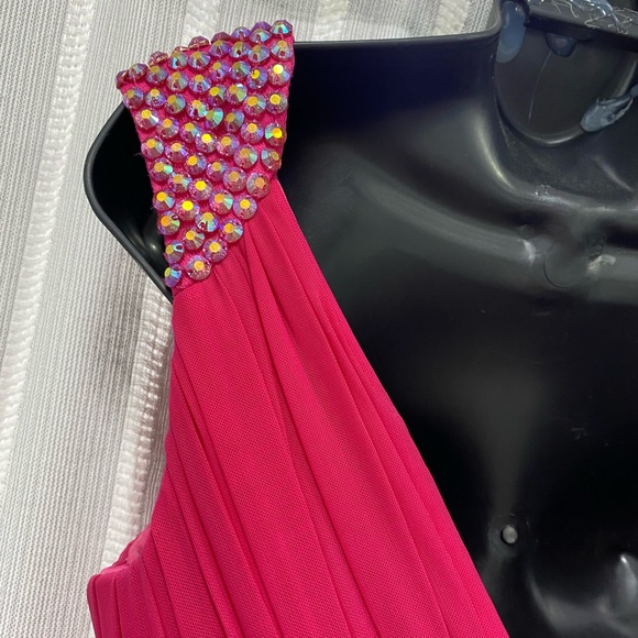 Hot Pink & Iridescent Beads Sleeveless Rouched Bodycon Homecoming Prom Dress S/M - Picture 8 of 16